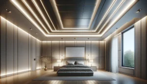 master bedroom with a chic metallic accents false ceiling design 1