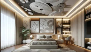 master bedroom with a modern artistic flair false ceiling design 2 1