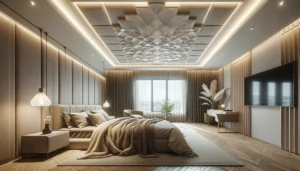 master bedroom with a textured charm false ceiling design 1